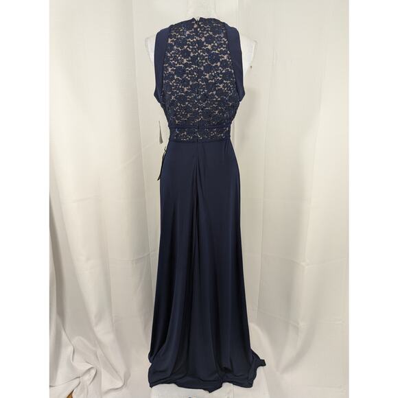 NWT@$109! NIGHTWAY! FULL LENGTH NAVY BLUE LACE, CHIFFON & NUDE MAXI DRESS! SZ 10 - Picture 11 of 14